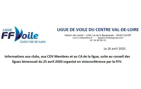 Lettre d'info Ligue Centre V-de-L du 26 04 20